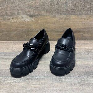 Madden Girl Hoxtonn Black Block Heel Platform Loafers Women's Size 9.5